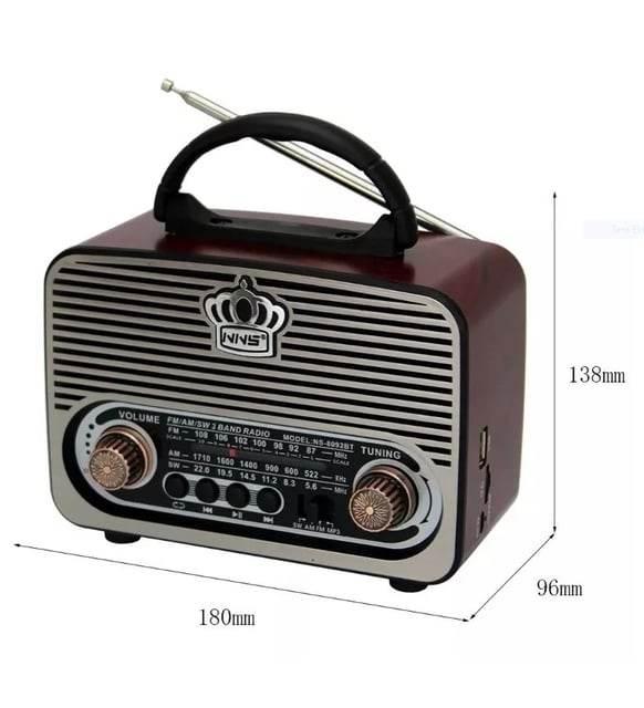 مكبر صوت لاسلكي NNS NS-8092BT بتصميم كلاسيكي مع راديو حنين، يدعم منفذ USB/TF، مزود ببطارية قابلة لإعادة الشحن بسعة 18650 مللي أمبير/ساعة - H3L
