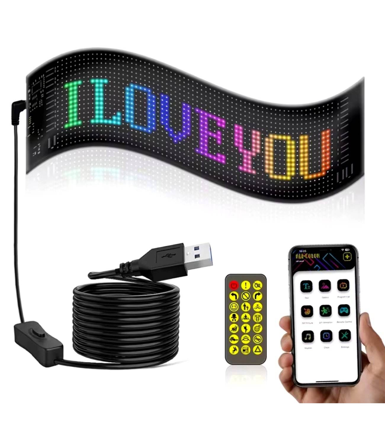 Esnek led matris panel – 37 cm uzunluğunda, uygulama kontrollü, kayan yazı ve reklam ekranı - G3F - KolayMagza