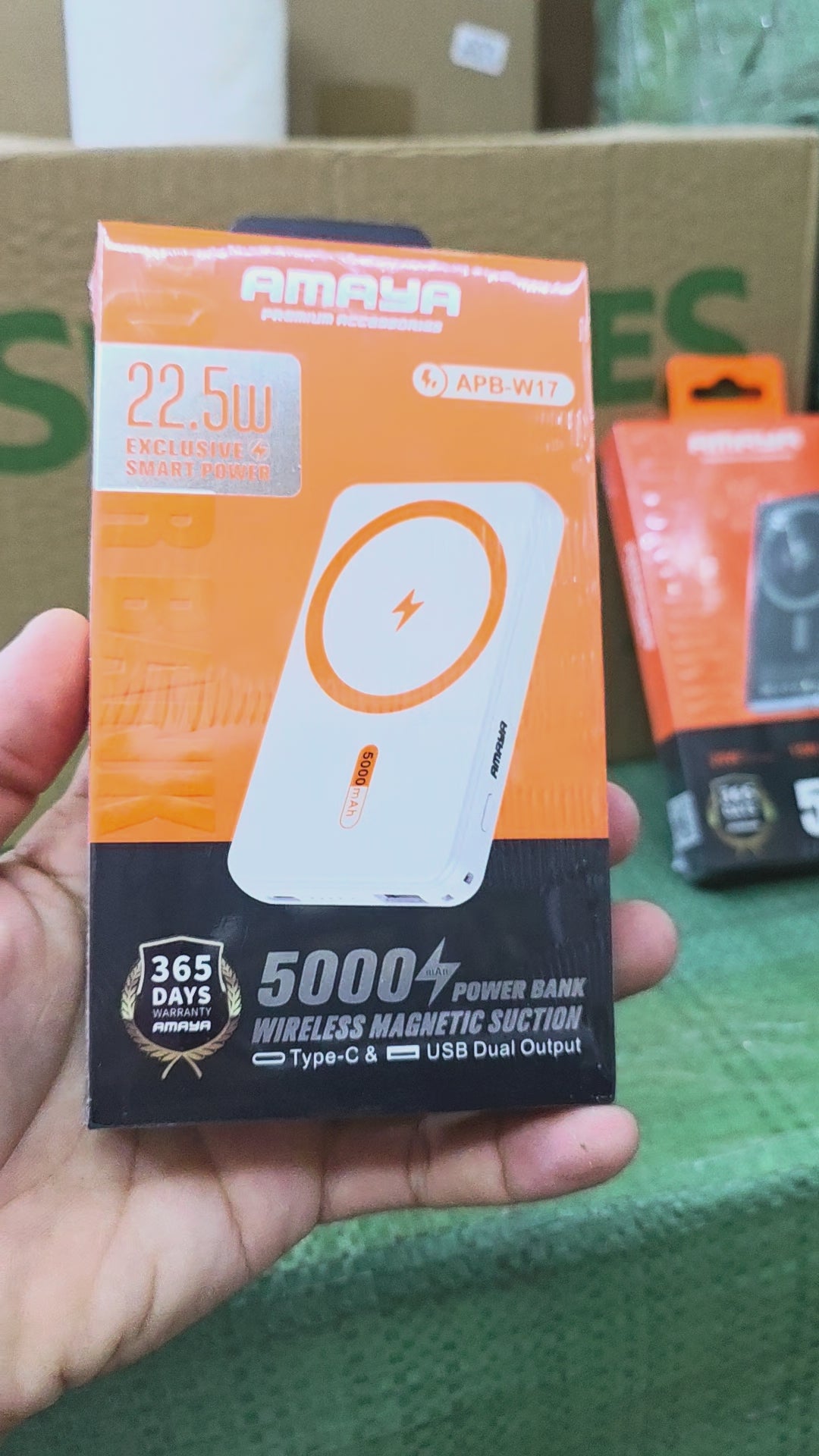 بطارية Magsafe سعة 5000 مللي أمبير/ساعة، 22.5 واط، منفذ USB وType-C، تدعم الشحن السريع 15 واط، باور بانك W17 - P1Z