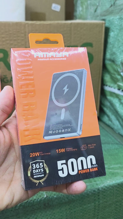 Ultra ince 5000 mah magsafeli 7,5mm batterypack 20w pd 15w wirless kablosuz şarj aleti powerbank wf35 - P1Y