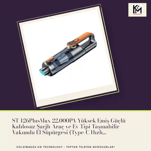 ST-126PlusMax 22.000PA Y&uuml;ksek Emiş G&uuml;&ccedil;l&uuml; Kablosuz Şarjlı Ara&ccedil; ve Ev Tipi Taşınabilir Vakumlu El S&uuml;p&uuml;rgesi (Type-C Hızlı Şarj) by@Outfy