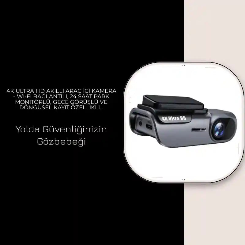 4K Ultra HD Akıllı Ara&ccedil; İ&ccedil;i Kamera - Wi-Fi Bağlantılı, 24 Saat Park Monit&ouml;rl&uuml;, Gece G&ouml;r&uuml;şl&uuml; ve D&ouml;ng&uuml;sel Kayıt &Ouml;zellikli S&uuml;r&uuml;ş Kayıt Cihazı (Dash Cam) by@Outfy