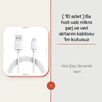 ( 10 adet ) 6a hızlı usb mikro şarj ve veri aktarım kablosu 1m kutusuz by@Outfy