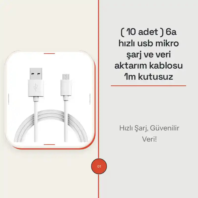 ( 10 adet ) 6a hızlı usb mikro şarj ve veri aktarım kablosu 1m kutusuz by@Outfy