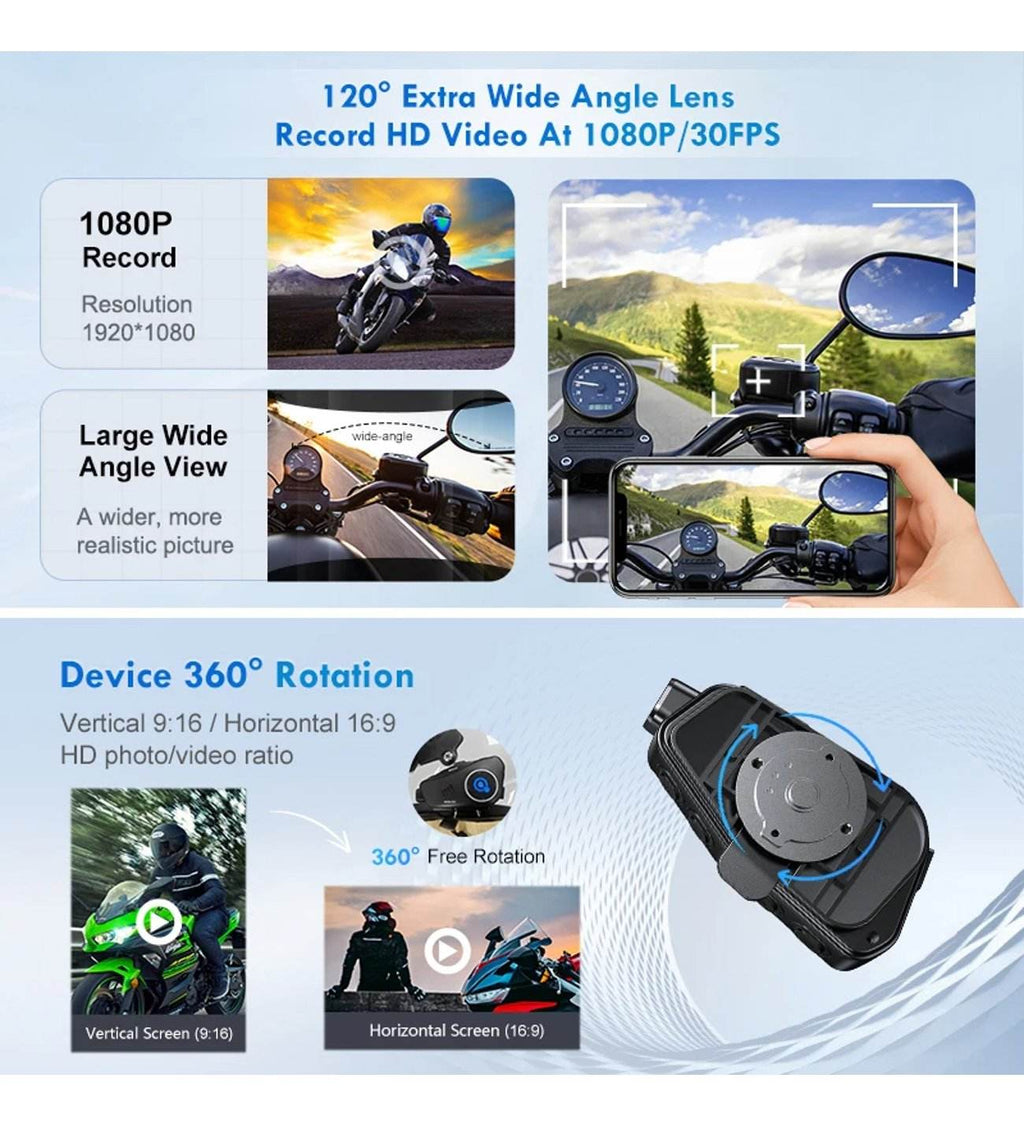 Q28 1080P kameralı Intercom +32GB SD Kartlı Bluetooth Motorsiklet Kask Kulaklığı İnterkom su geçirmez - G6O - KolayMagza