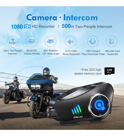 Q28 1080P kameralı Intercom +32GB SD Kartlı Bluetooth Motorsiklet Kask Kulaklığı İnterkom su geçirmez - G6O