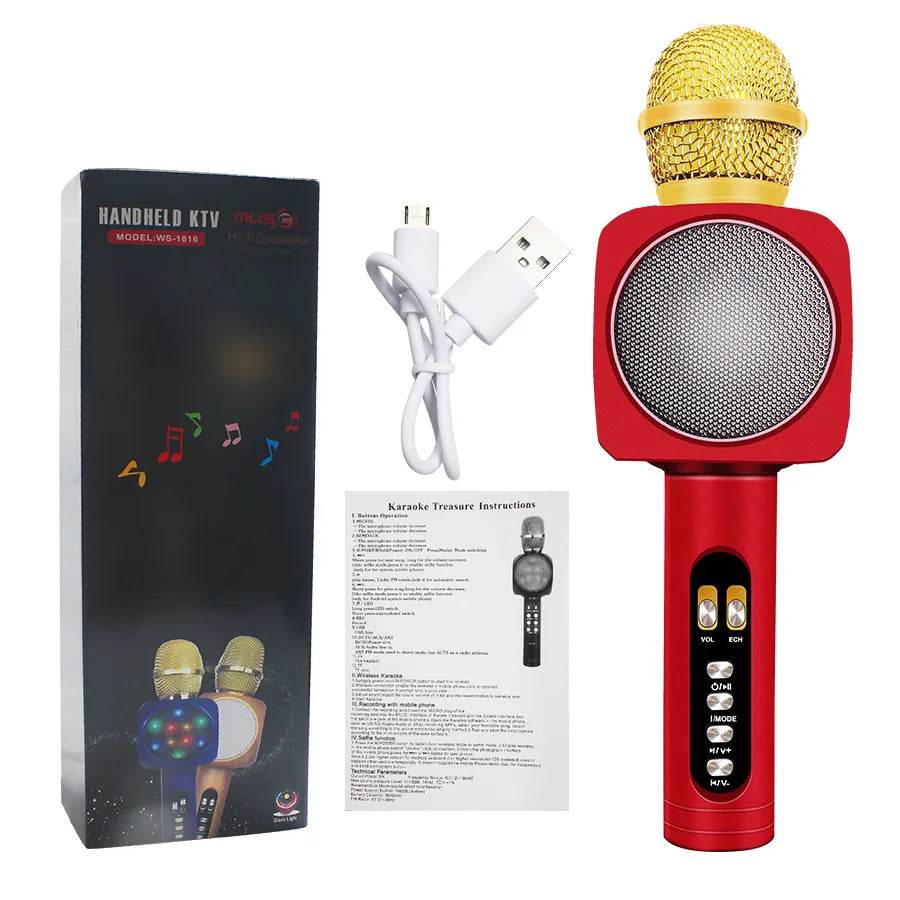 Ws-1816 ışıklı karaoke mikrofon bluetooth aux usb hafıza destekli - H1Y - KolayMagza