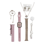 Kadın Rose Gold Akıllı Saat Seti - G9 Mini Akıllı Saat + 3 Farklı Değiştirilebilir Kordon + Kuğu Figürlü Takı Seti Hediyeli
