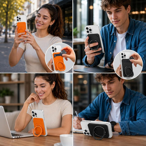 iPhone Uyumlu MagSafe Mıknatıslı Kartlık ve Yüzüklü Stand M47