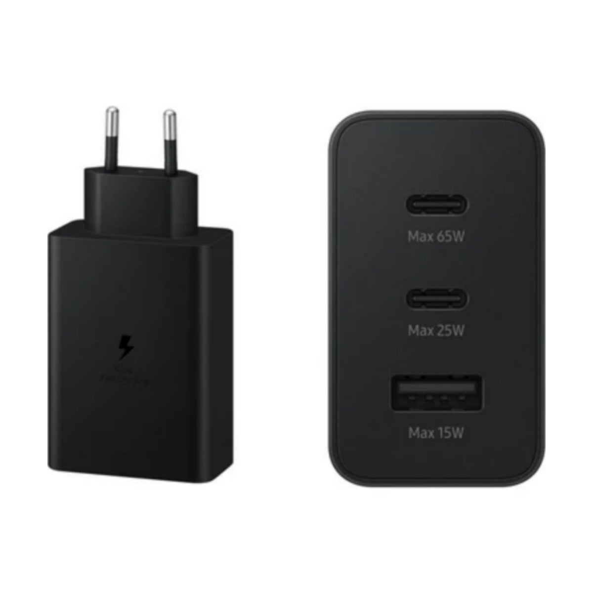 65W PD Üçlü Hızlı Şarj Adaptörü - Super Fast Charging Destekli, 2x Type-C 1x USB-A 3 Portlu Şarj Başlığı (Siyah) ÖZEL