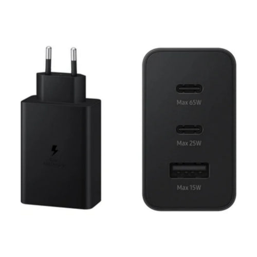 65W PD Üçlü Hızlı Şarj Adaptörü - Super Fast Charging Destekli, 2x Type-C 1x USB-A 3 Portlu Şarj Başlığı (Siyah) ÖZEL
