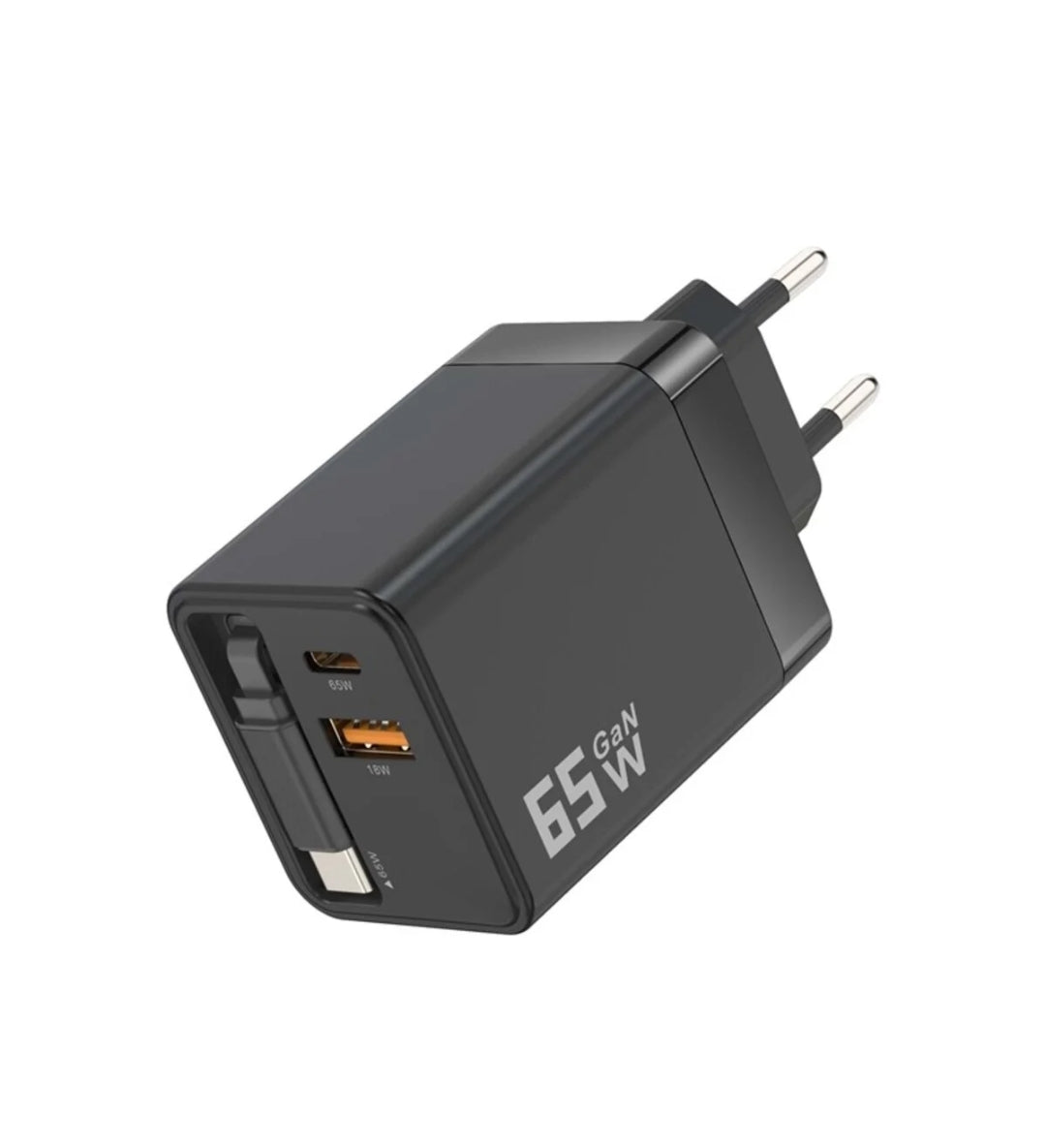 65W Uzayabilir Kablolu Super Fast Charger Çift Girişli Hızlı Şarj Cihazı - Güvenli ve Anti-Statik Koruma Adaptörü
