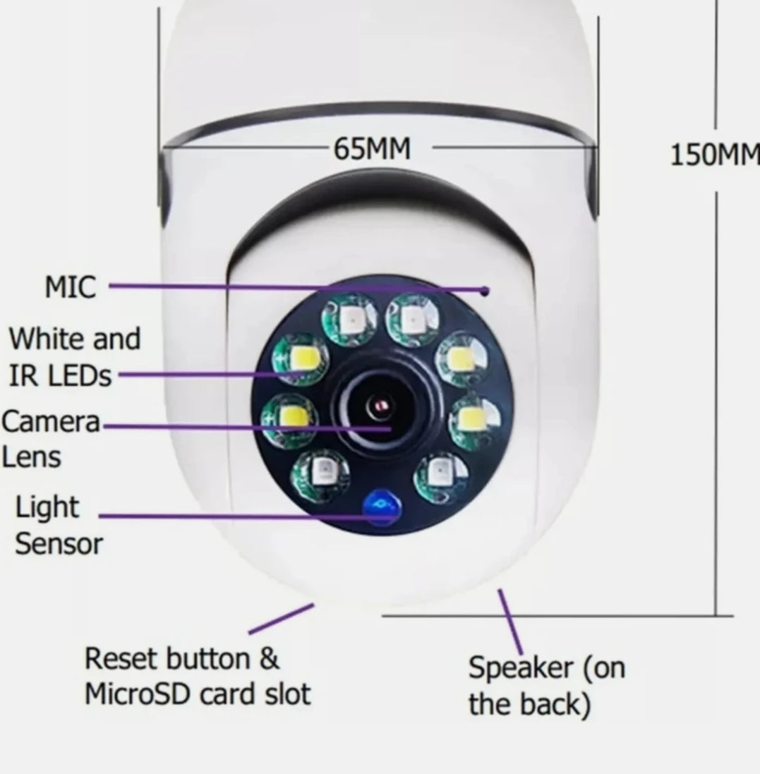 Wifi panorama camera mikrofonlu 360 derece döner led ışıklı gece görüşlü full hd ampul kamera APPEX