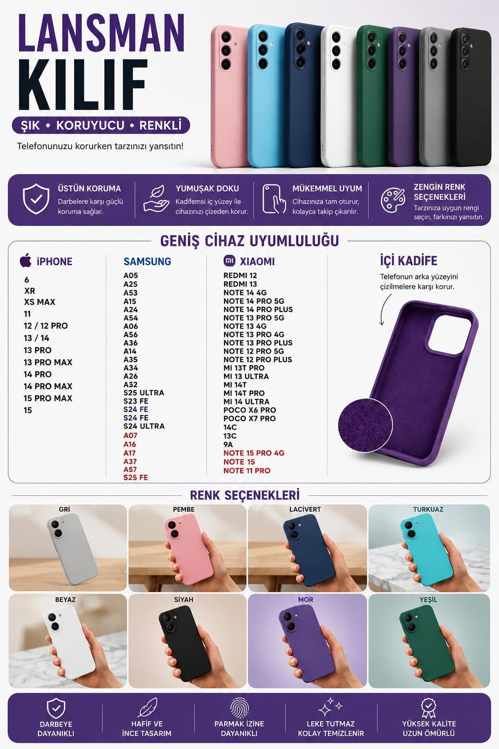 Telefon Kılıf çeşitleri (WhatsApp dan güncel liste isteyin)