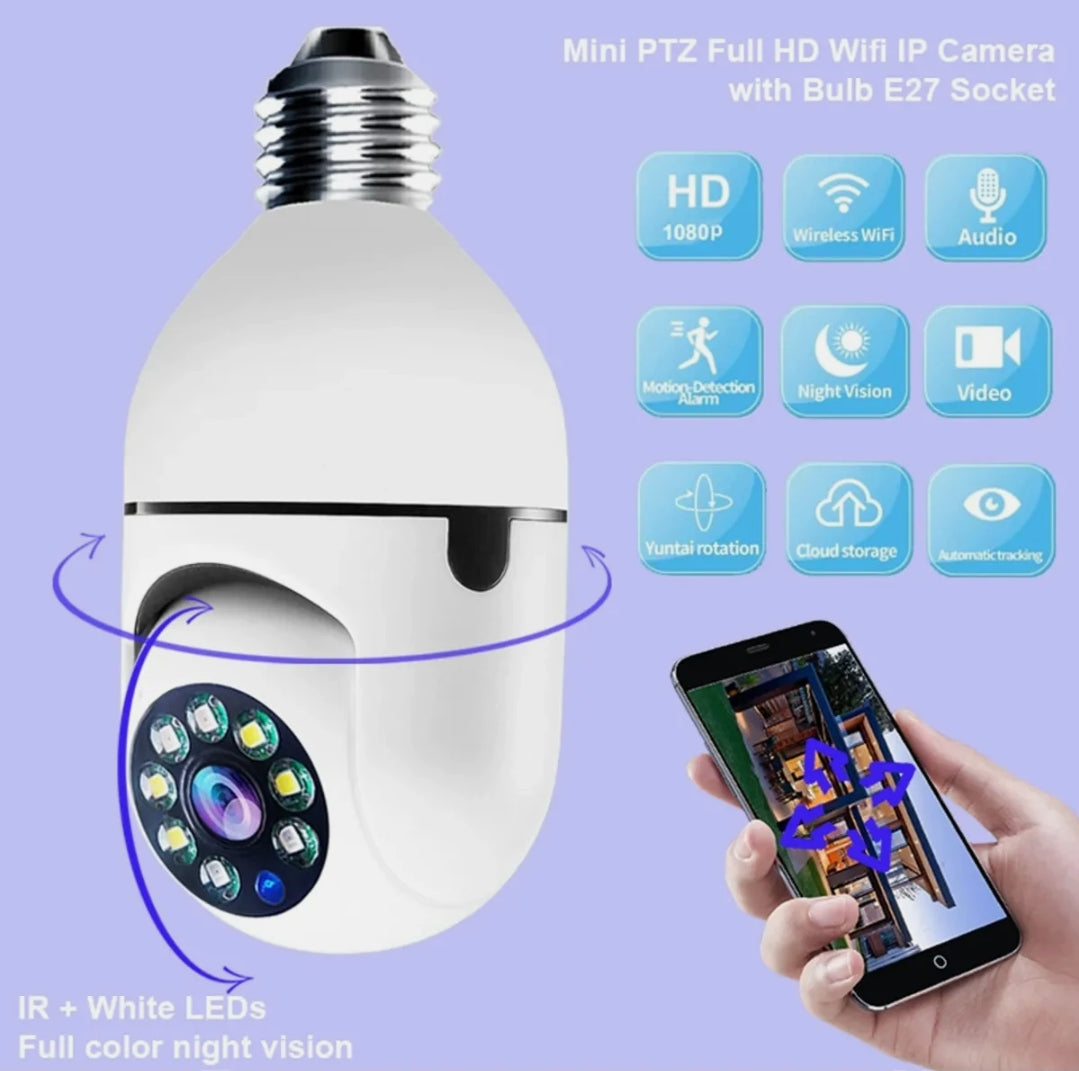 Wifi panorama camera mikrofonlu 360 derece döner led ışıklı gece görüşlü full hd ampul kamera APPEX