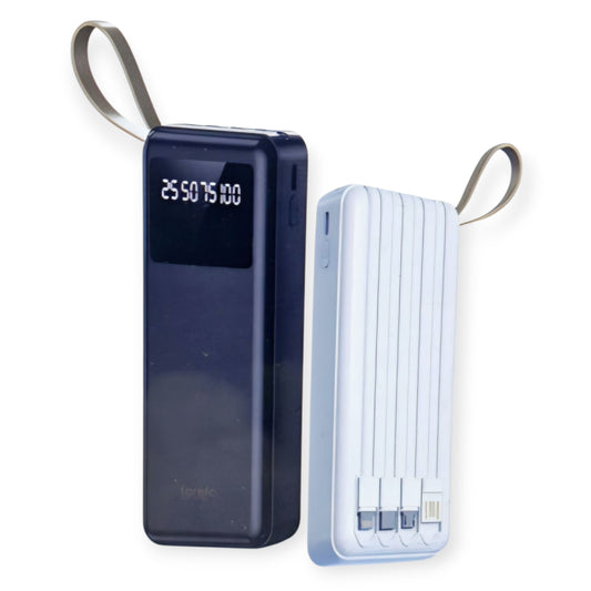 Forefo 20,000 mAh Power Bank | Built-in Type-C &amp; Lightning Cable | 22.5W Fast Charging | LED Indicator | Dual USB + Type-C Port Portable Charger - P1H