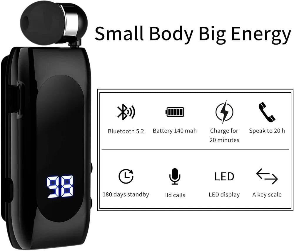 Makaralı tek kulaklık mikrofonlu led göstergeli 20saat konuşma süreli stereo bluetooth kulaklık - B3B - KolayMagza