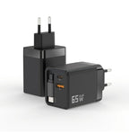 65W Uzayabilir Kablolu Super Fast Charger Çift Girişli Hızlı Şarj Cihazı - Güvenli ve Anti-Statik Koruma Adaptörü
