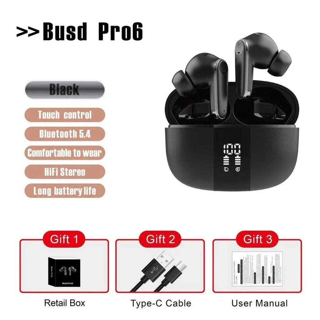 سماعات أذن Buds Pro6 بتقنية بلوتوث، مزودة بميكروفون ستيريو 5.3 فولت وحساسية للمس - B3G