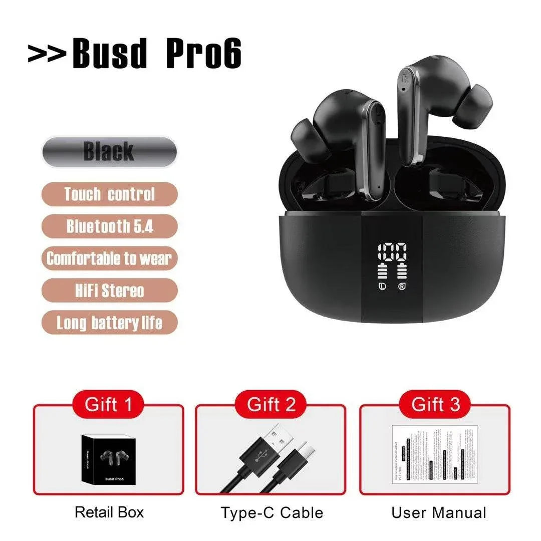 سماعات أذن Buds Pro6 بتقنية بلوتوث، مزودة بميكروفون ستيريو 5.3 فولت وحساسية للمس - B3G