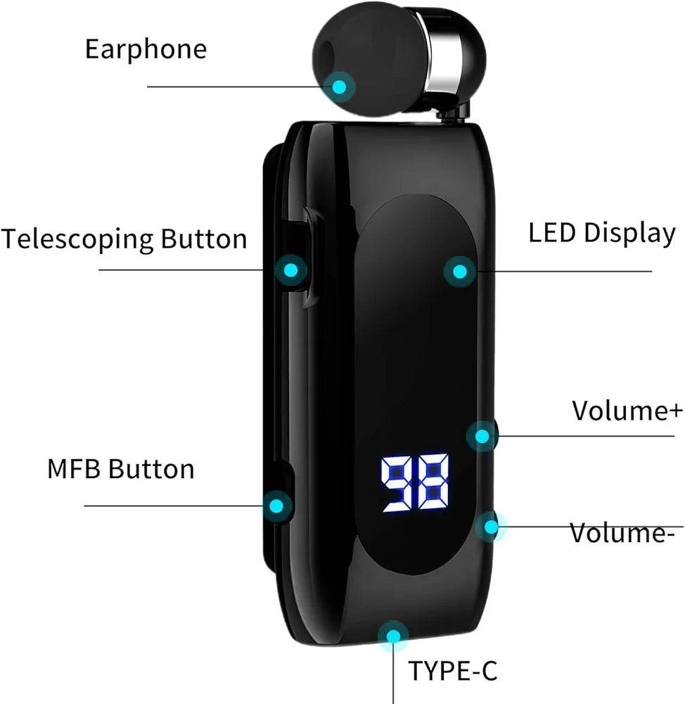 Makaralı tek kulaklık mikrofonlu led göstergeli 20saat konuşma süreli stereo bluetooth kulaklık - B3B - KolayMagza