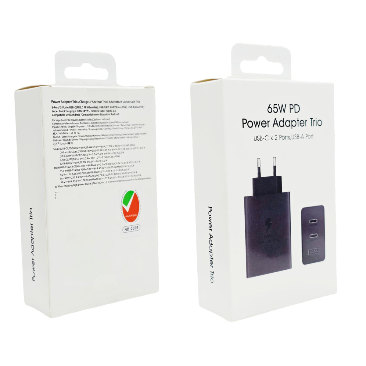 65W PD Üçlü Hızlı Şarj Adaptörü - Super Fast Charging Destekli, 2x Type-C 1x USB-A 3 Portlu Şarj Başlığı (Siyah) ÖZEL