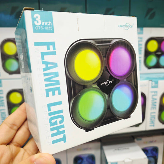 GTS-1835 Flame Light Illuminated 3-inch Rechargeable FM Radio USB Supported Wireless Bluetooth Speaker - H3İ