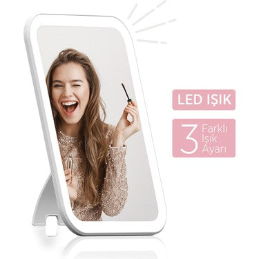LED Işıklı Makyaj Aynası - Dokunmatik Ayarlanabilir Masa Aynası Nexer