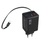 65W Uzayabilir Kablolu Super Fast Charger Çift Girişli Hızlı Şarj Cihazı - Güvenli ve Anti-Statik Koruma Adaptörü