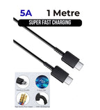 ( 5 adet ) Samsung Uyumlu USB-C to USB-C 5A Süper Hızlı Şarj ve Data Kablosu (1m) - Siyah ÖZEL