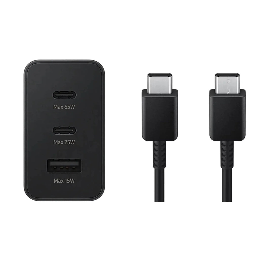 65w trio 3ü1 arada (typec 65w + typec 25w + usb 15w) çıkışlı adaptör ve typec to typec kablo hızlı şarj seti - S1Z - KolayMagza KM Technology