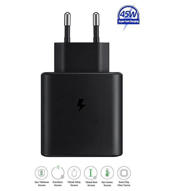 Logosuz 45w typec çıkışlı süper fast çift şimşek hızli şarj başlık - S1Y - KolayMagza