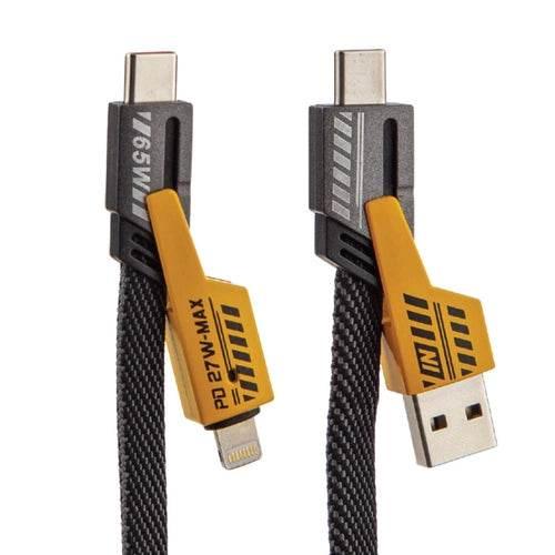 4ü1 arada örgülü hızlı şarj kablosu | 65w pd & 25w hızlı şarj | usb & type-c to lightning & type-c - S3İ - KolayMagza KM Technology