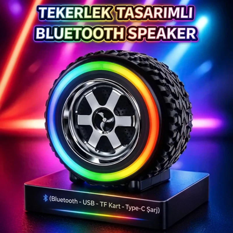 ( 3 adet ) X-502 Tekerlek Tasarımlı RGB Işıklı Kablosuz Bluetooth Hoparlör - Disco Series Mini Speaker Tucci