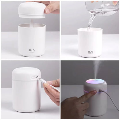 H2O 300ml Taşınabilir Hava Nemlendirici | RGB Işıklı Buhar Makinesi & Aroma Difüzörü | Sessiz ve Etkili Nemlendirme
