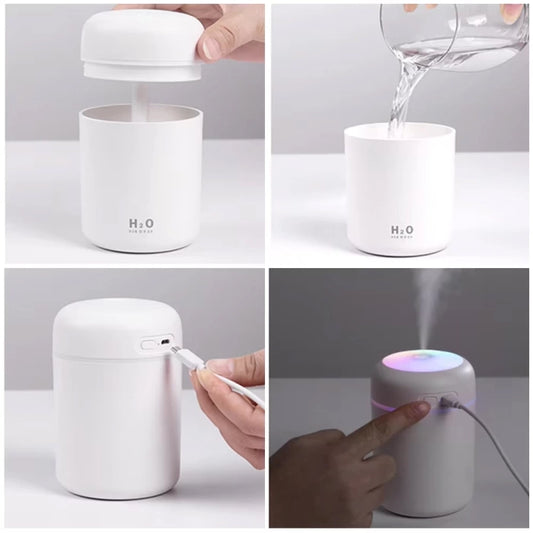 مرطب الهواء المحمول H2O 300 مل | جهاز بخار مع ضوء RGB وناشر الروائح | ترطيب هادئ وفعال