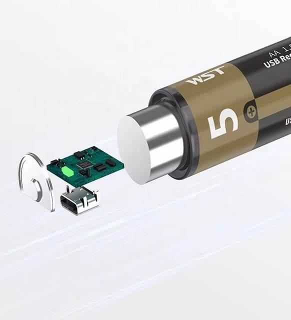 (İNCE boyut) USB Type-C Şarjlı AA Pil 1,5V | 1000+ Kez Şarj Edilebilir Lityum Pil | Kalem Pil - G6Y - KolayMagza KM Technology