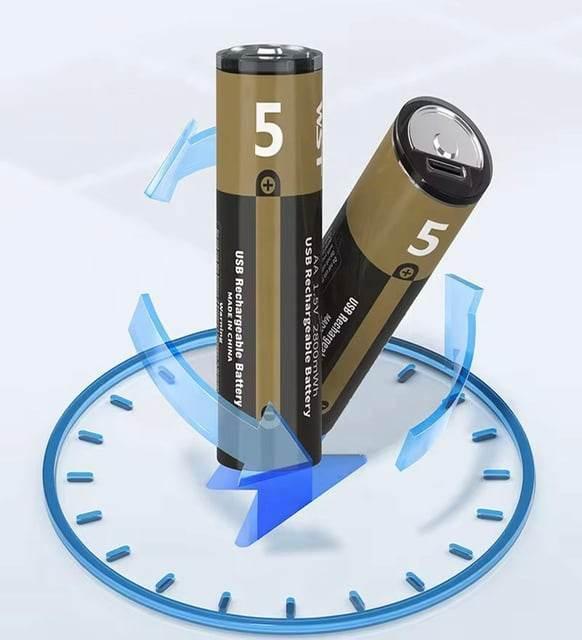 (İNCE boyut) USB Type-C Şarjlı AA Pil 1,5V | 1000+ Kez Şarj Edilebilir Lityum Pil | Kalem Pil - G6Y - KolayMagza KM Technology