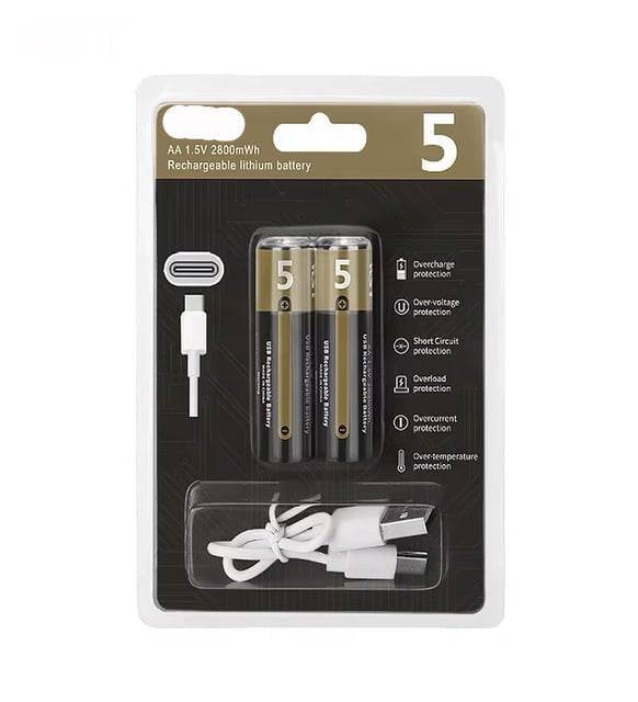(İNCE boyut) USB Type-C Şarjlı AA Pil 1.5V | 1000+ Kez Şarj Edilebilir Lityum Pil | Kalem Pil - G6Y - KolayMagza
