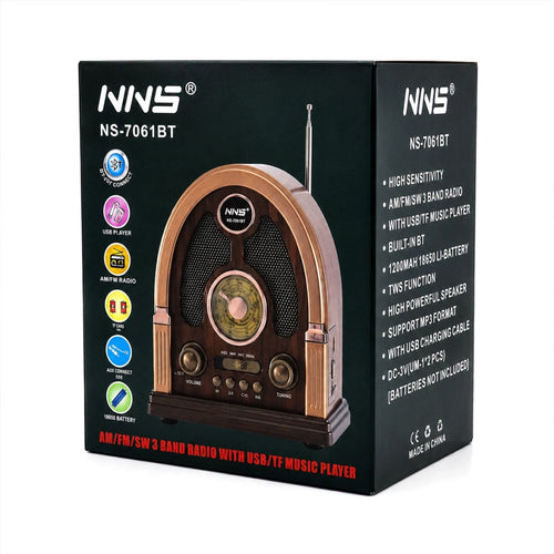 NNS NS-7061BT Nostaljik Görünümlü Bluetooth Şarjlı Retro Radyo Tastech